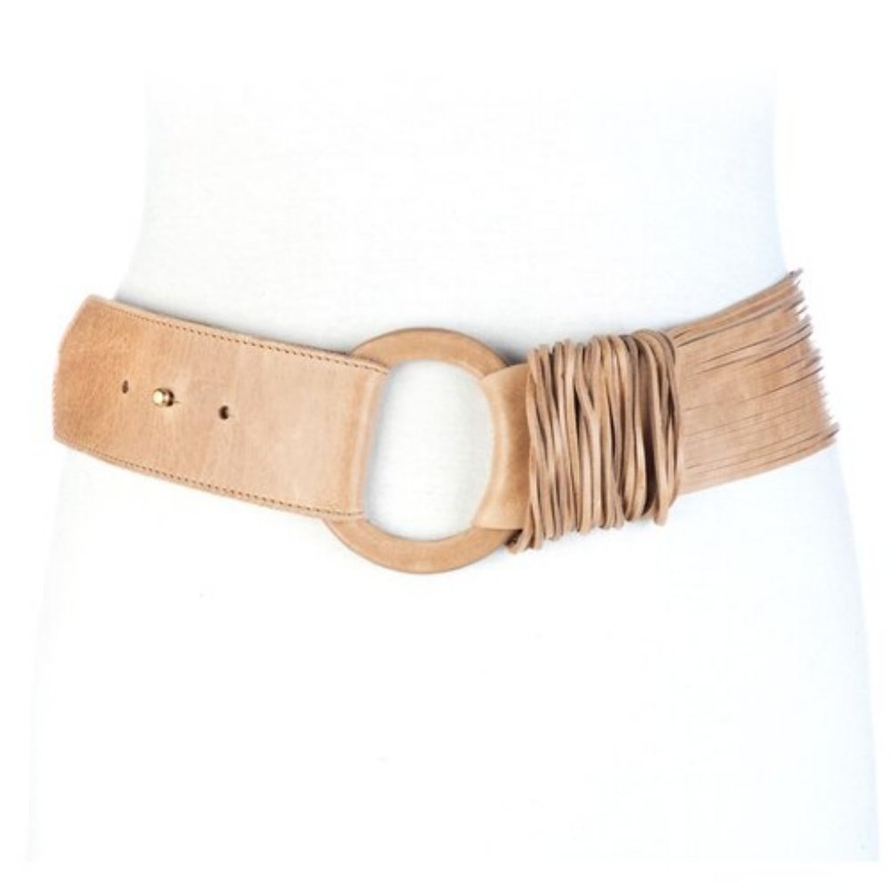 Brave Leather Wide Belt 36 Zuna Canada Beige NWT